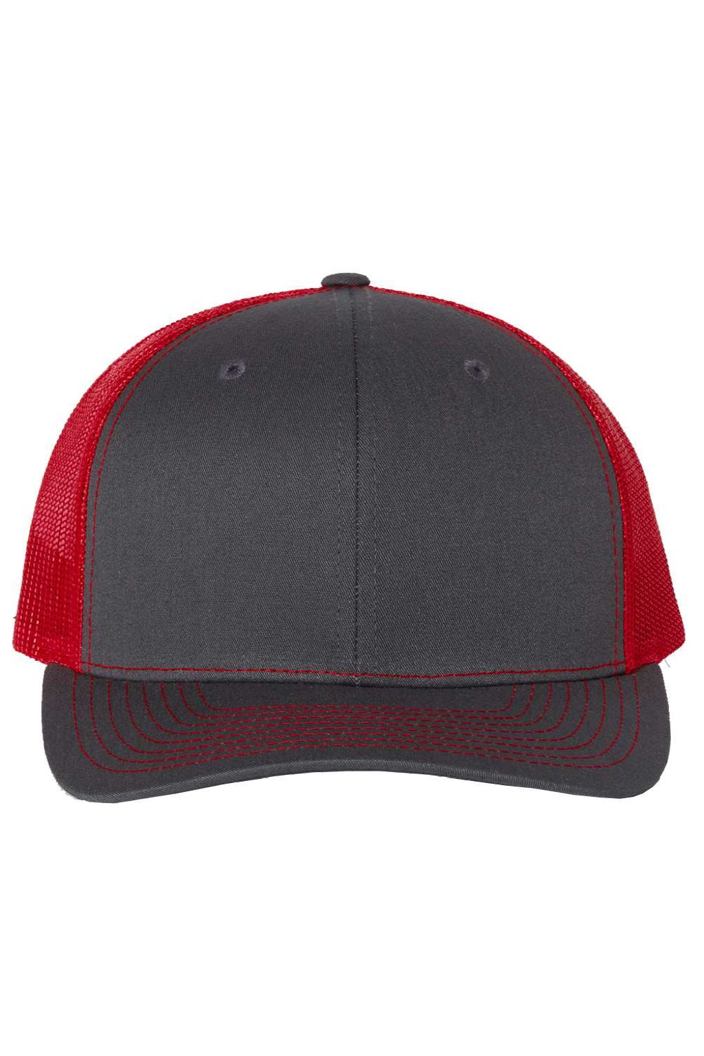 Richardson Hats 112 Mens Snapback Trucker Hat Charcoal Grey/Red Flat Front