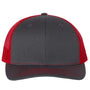 Richardson Hats Mens Snapback Trucker Hat - Charcoal Grey/Red