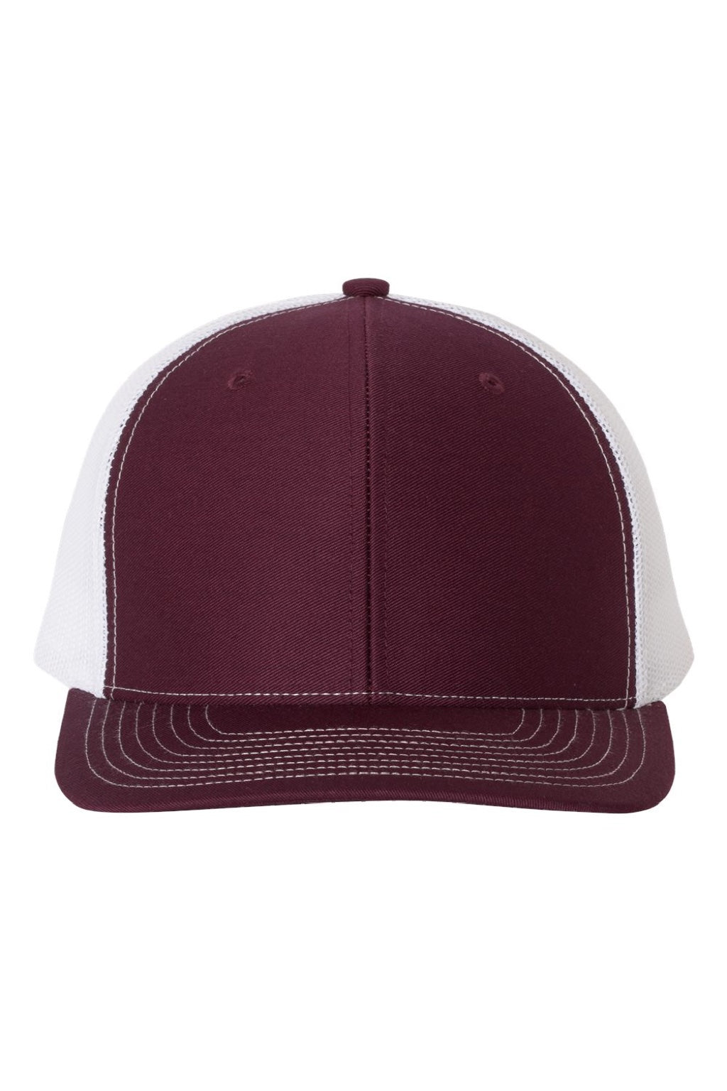 Richardson Hats 112 Mens Snapback Trucker Hat Maroon/White Flat Front
