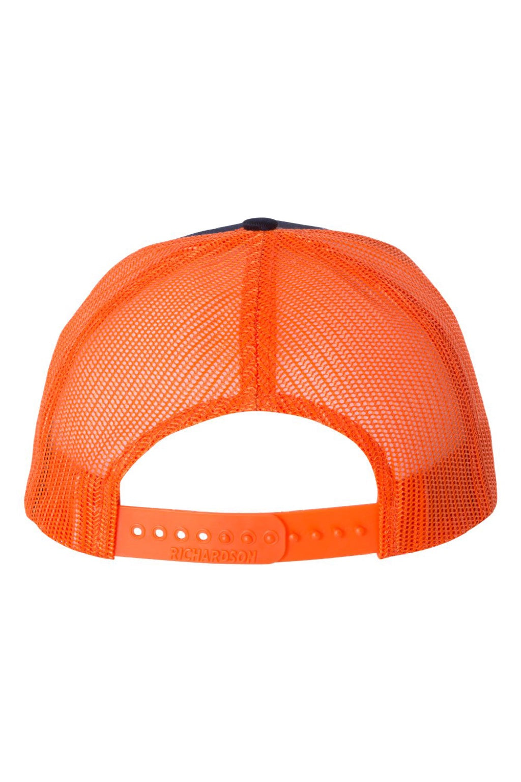 Richardson Hats 112 Mens Snapback Trucker Hat Navy Blue/Orange Flat Back