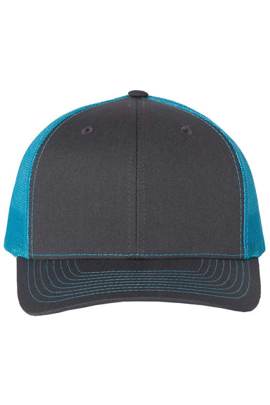 Richardson 112 Mens Snapback Trucker Hat Charcoal Grey/Neon Blue Flat Front