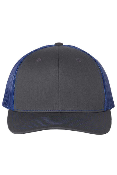 Richardson 112 Mens Snapback Trucker Hat Charcoal Grey/Royal Blue Flat Front