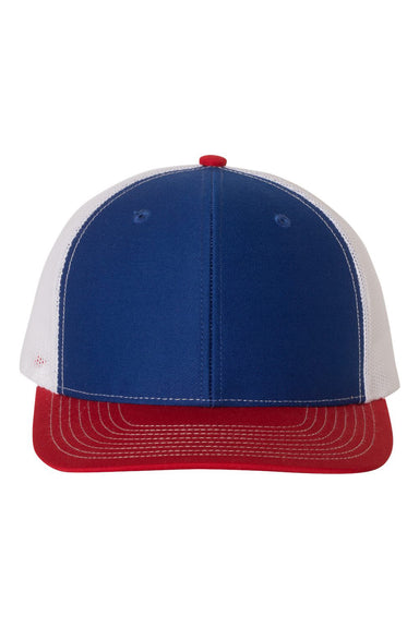 Richardson 112 Mens Snapback Trucker Hat Royal Blue/White/Red Flat Front
