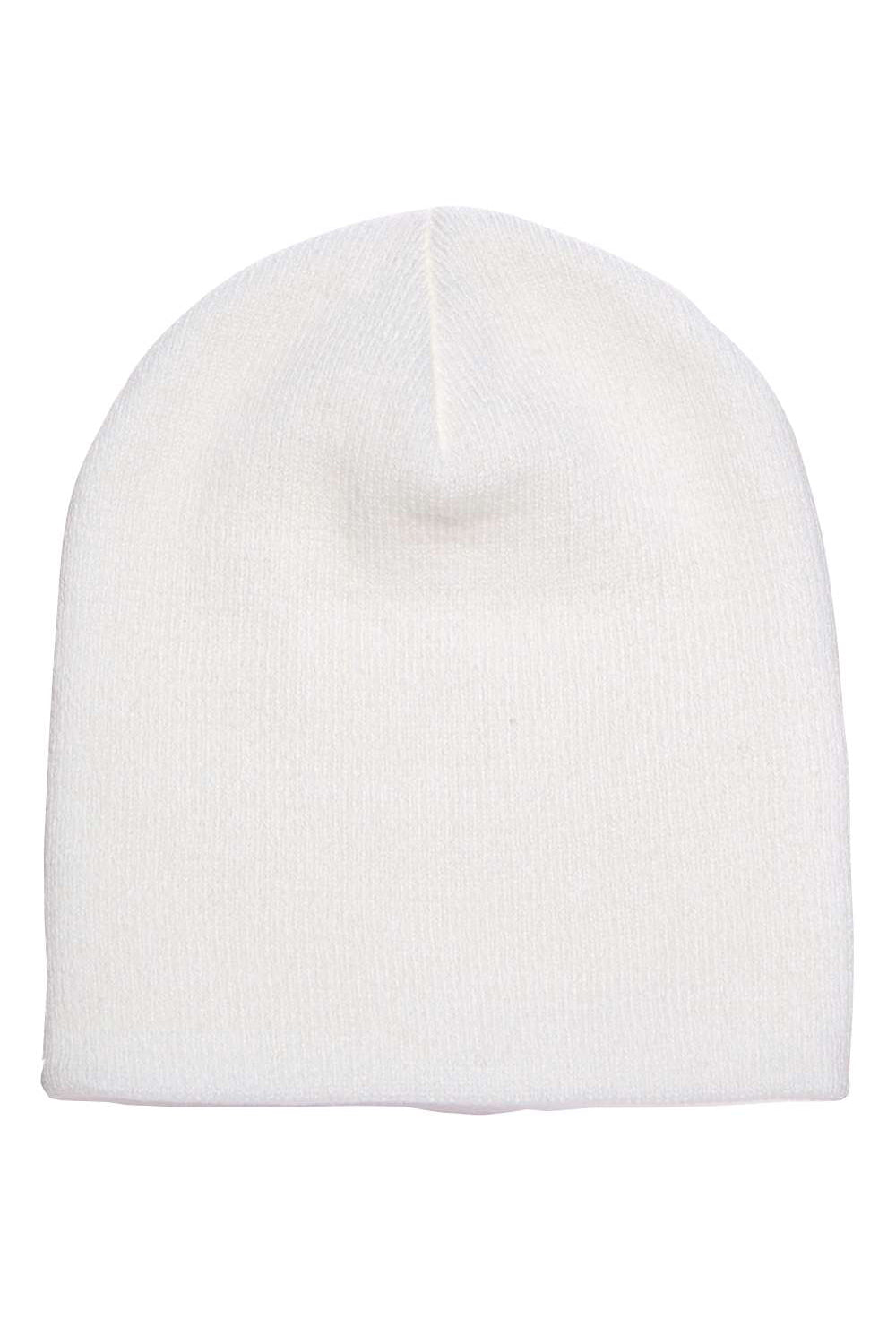 Yupoong 1500KC Mens Beanie White Flat Front