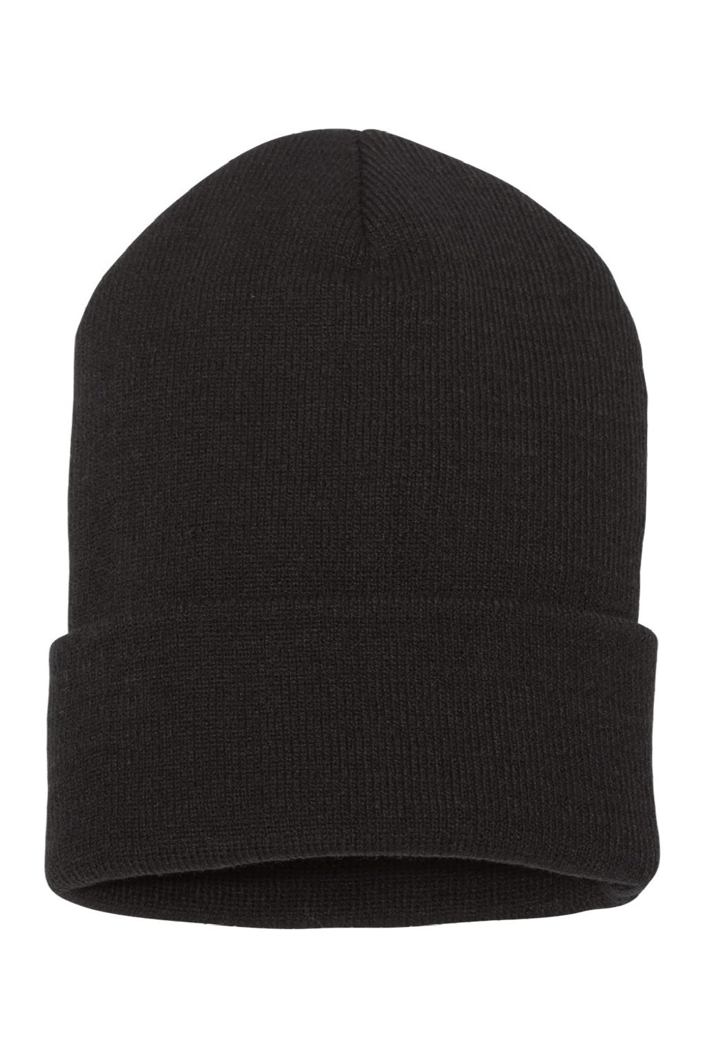 Yupoong Hats 1501KC Unisex Cuffed Beanie Black Flat Front