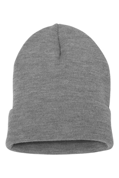 Yupoong 1501KC Mens Cuffed Beanie Heather Grey Flat Front
