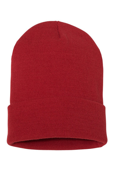 Yupoong 1501KC Mens Cuffed Beanie Red Flat Front