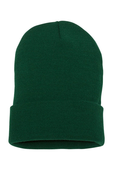Yupoong 1501KC Mens Cuffed Beanie Spruce Green Flat Front