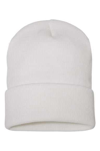 Yupoong 1501KC Mens Cuffed Beanie White Flat Front