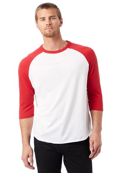 Alternative 5127BP/5127 Mens Vintage Keeper Baseball 3/4 Sleeve Crewneck T-Shirt White/Red Model Front
