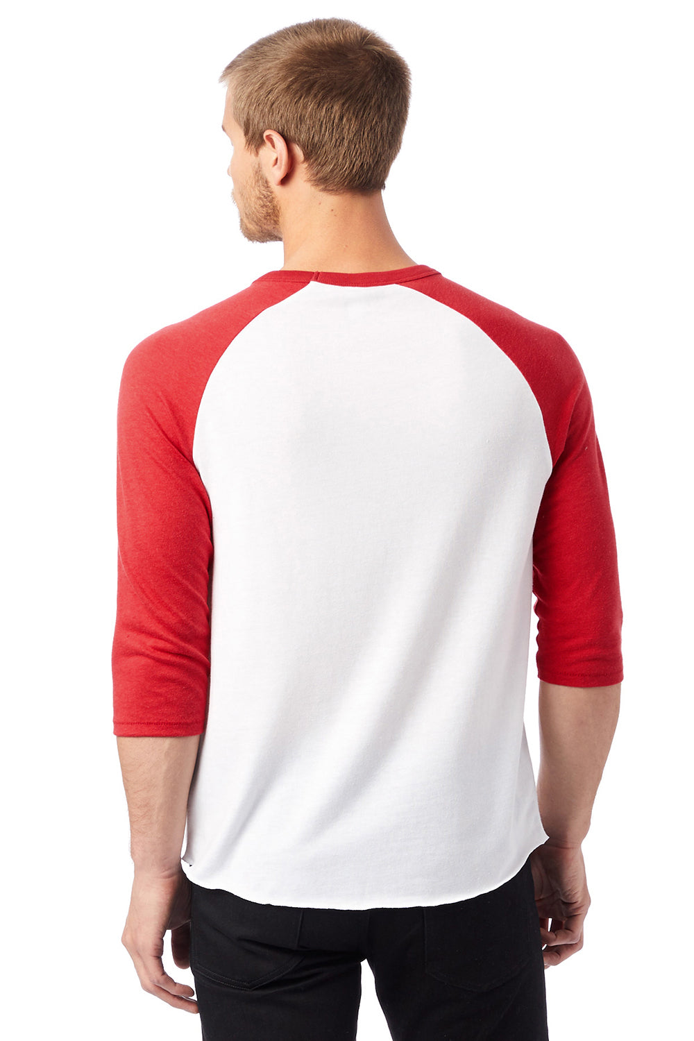 Alternative 5127BP/5127 Mens Vintage Keeper Baseball 3/4 Sleeve Crewneck T-Shirt White/Red Model Back