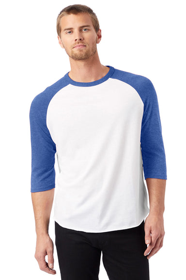 Alternative 5127BP/5127 Mens Vintage Keeper Baseball 3/4 Sleeve Crewneck T-Shirt White/Vintage Royal Blue Model Front