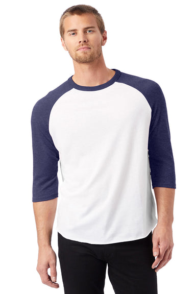 Alternative 5127BP/5127 Mens Vintage Keeper Baseball 3/4 Sleeve Crewneck T-Shirt White/Navy Blue Model Front