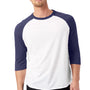 Alternative Mens Vintage Keeper Baseball 3/4 Sleeve Crewneck T-Shirt - White/Navy Blue