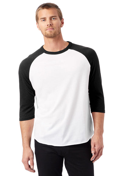 Alternative 5127BP/5127 Mens Vintage Keeper Baseball 3/4 Sleeve Crewneck T-Shirt White/Black Model Front