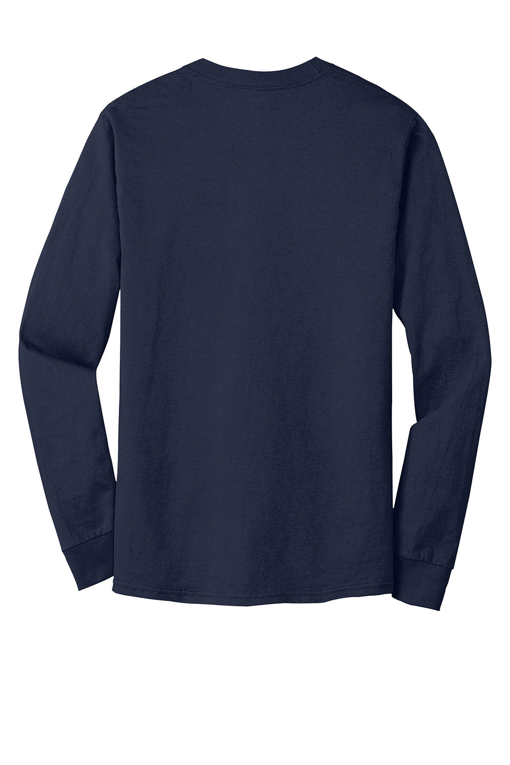 Hanes 5186 Mens Beefy-T Long Sleeve Crewneck T-Shirt Navy Blue Flat Back