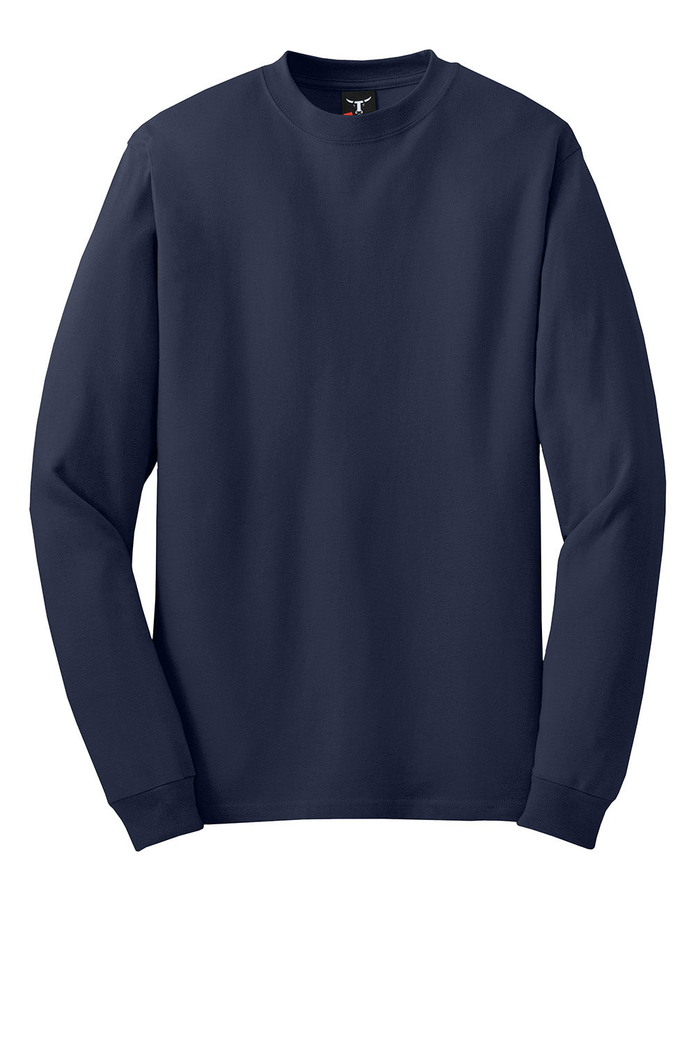 Hanes 5186 Mens Beefy-T Long Sleeve Crewneck T-Shirt Navy Blue Flat Front