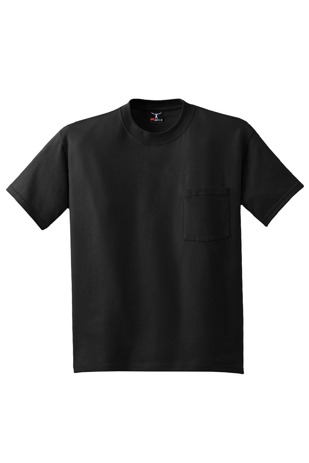 Hanes 5190 Mens Beefy-T Short Sleeve Crewneck T-Shirt w/ Pocket Black Flat Front