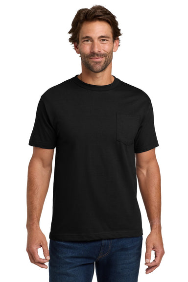 Hanes 5190 Mens Beefy-T Short Sleeve Crewneck T-Shirt w/ Pocket Black Model Front