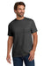 Hanes 5190 Mens Beefy-T Short Sleeve Crewneck T-Shirt w/ Pocket Heather Charcoal Grey Model Front