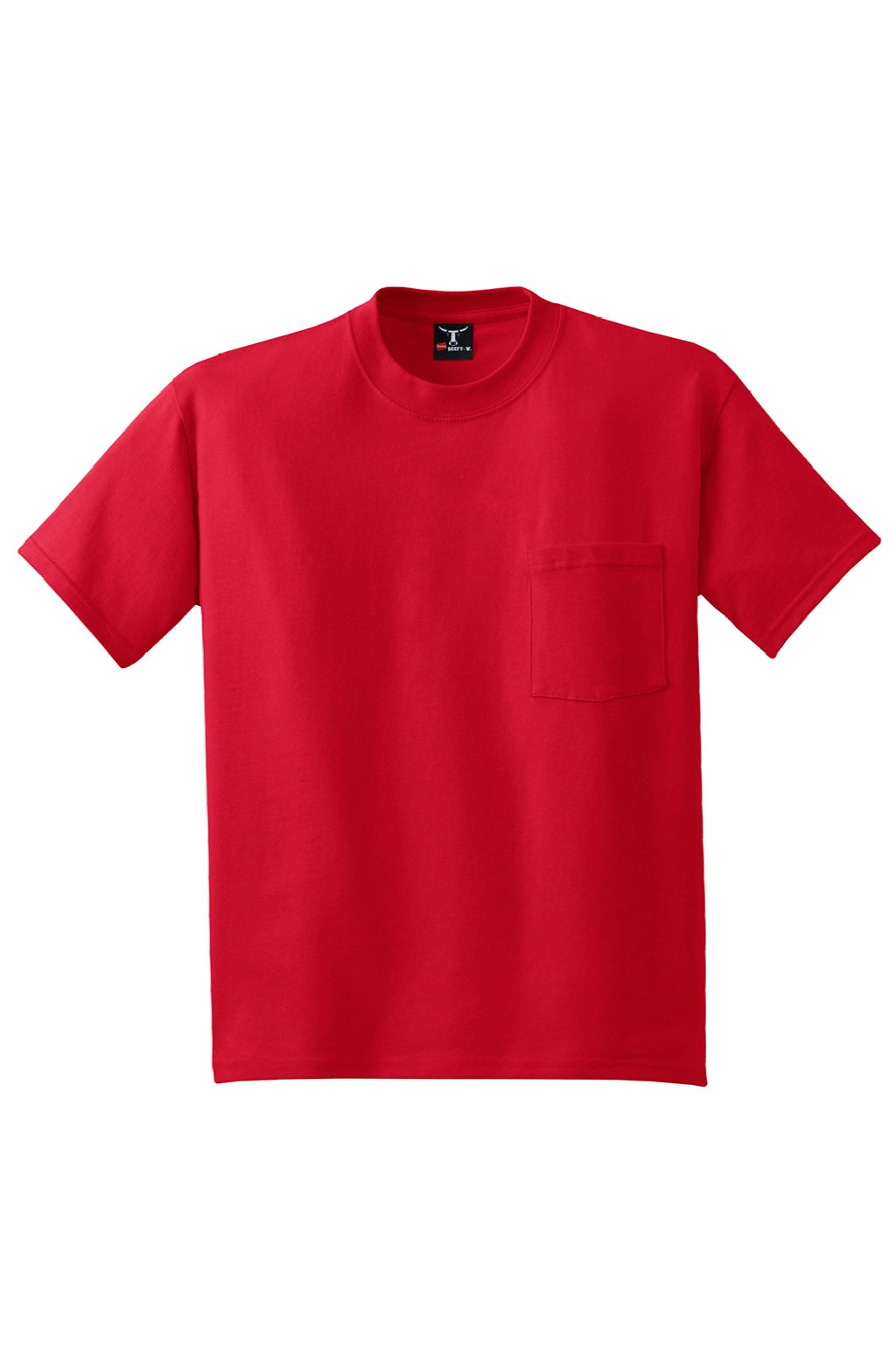 Hanes 5190 Mens Beefy-T Short Sleeve Crewneck T-Shirt w/ Pocket Deep Red Flat Front