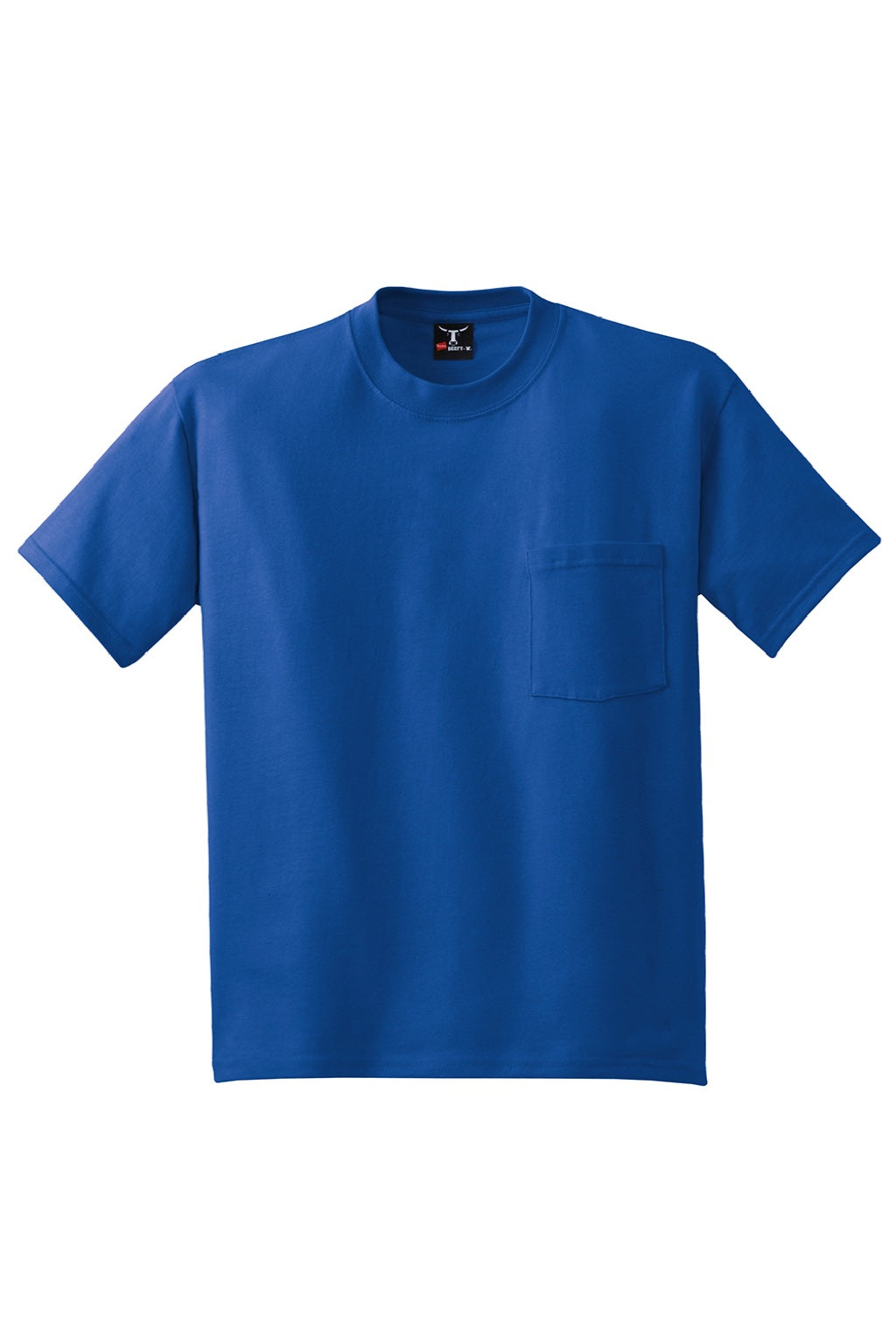 Hanes 5190 Mens Beefy-T Short Sleeve Crewneck T-Shirt w/ Pocket Deep Royal Blue Flat Front
