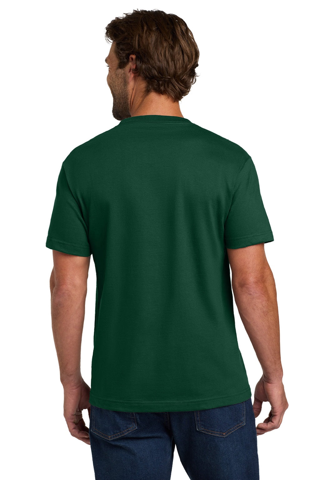Hanes 5190 Mens Beefy-T Short Sleeve Crewneck T-Shirt w/ Pocket Deep Forest Green Model Back