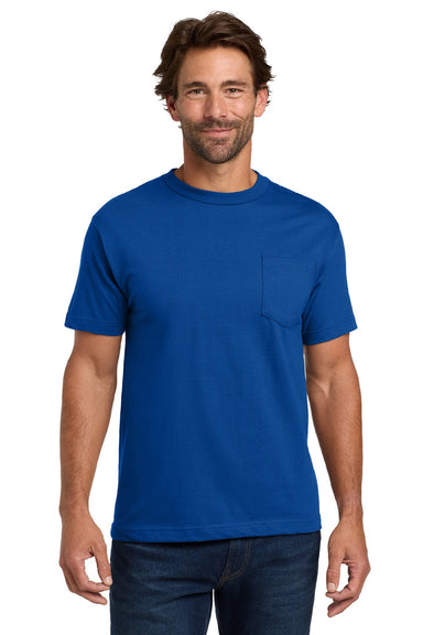 Hanes 5190 Mens Beefy-T Short Sleeve Crewneck T-Shirt w/ Pocket Deep Royal Blue Model Front