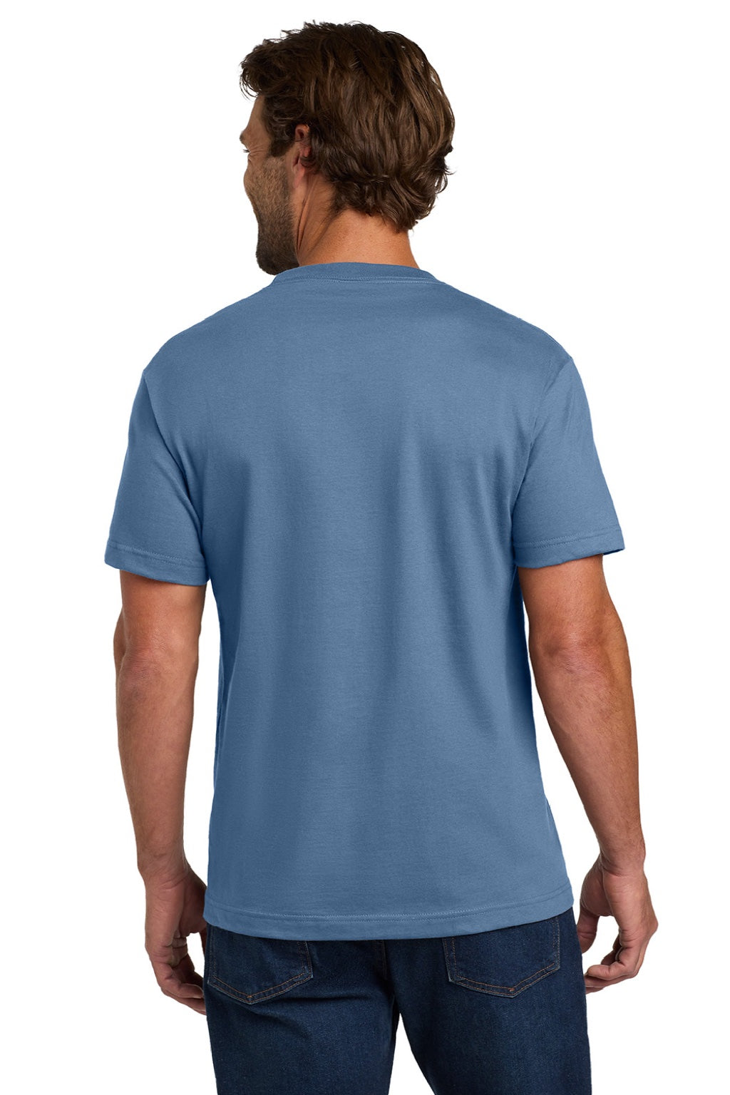 Hanes 5190 Mens Beefy-T Short Sleeve Crewneck T-Shirt w/ Pocket Denim Blue Model Back