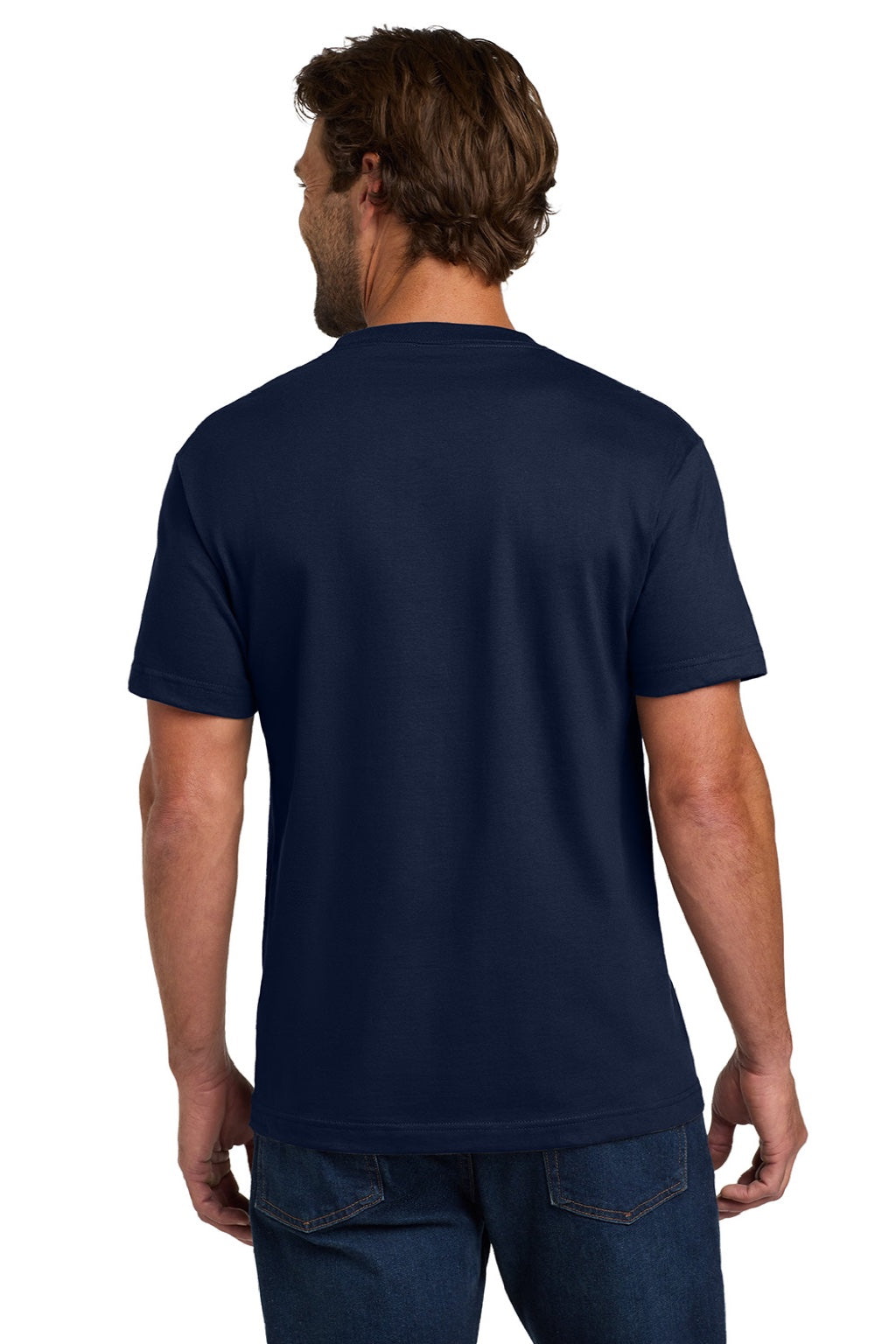 Hanes 5190 Mens Beefy-T Short Sleeve Crewneck T-Shirt w/ Pocket Navy Blue Model Back