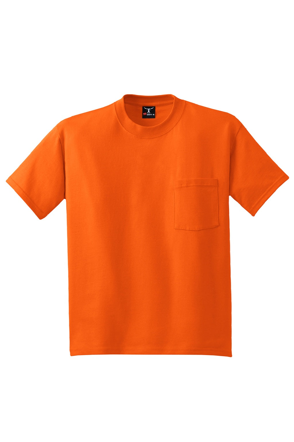Hanes 5190 Mens Beefy-T Short Sleeve Crewneck T-Shirt w/ Pocket Orange Flat Front