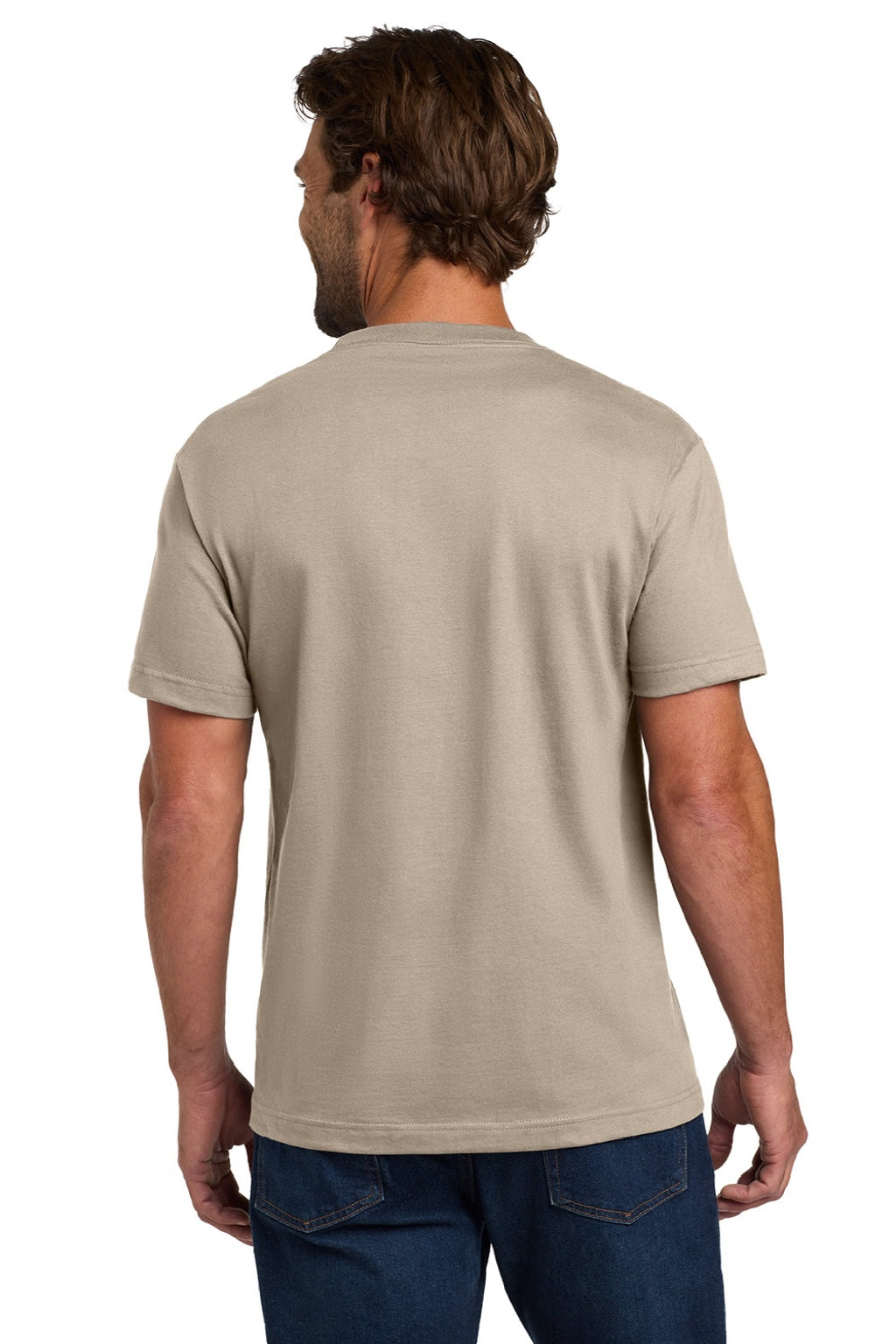 Hanes 5190 Mens Beefy-T Short Sleeve Crewneck T-Shirt w/ Pocket Sand Model Back