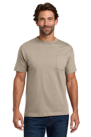 Hanes 5190 Mens Beefy-T Short Sleeve Crewneck T-Shirt w/ Pocket Sand Model Front