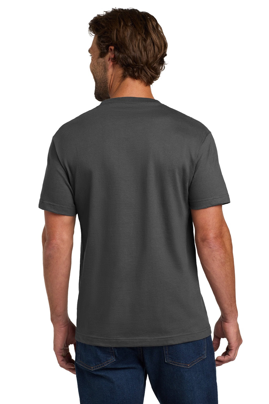 Hanes 5190 Mens Beefy-T Short Sleeve Crewneck T-Shirt w/ Pocket Smoke Grey Model Back