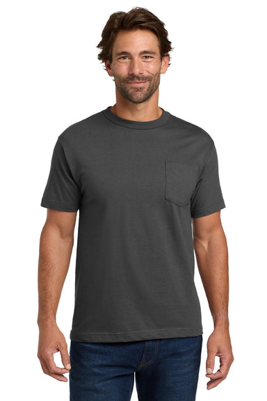 Hanes 5190 Mens Beefy-T Short Sleeve Crewneck T-Shirt w/ Pocket Smoke Grey Model Front