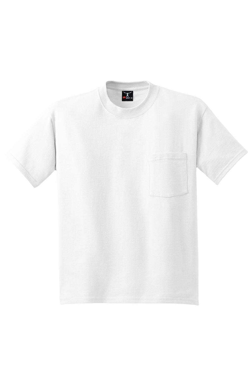 Hanes 5190 Mens Beefy-T Short Sleeve Crewneck T-Shirt w/ Pocket White Flat Front