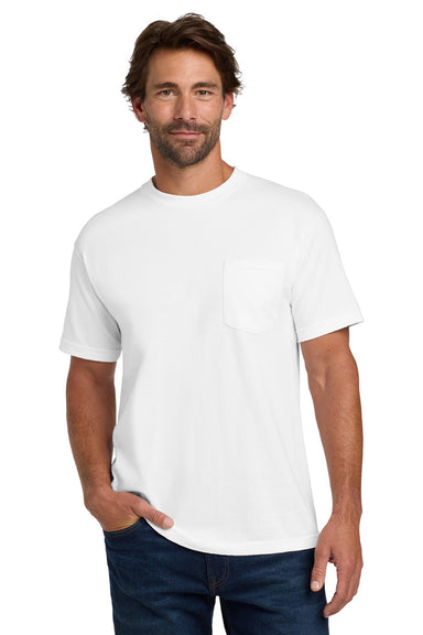 Hanes 5190 Mens Beefy-T Short Sleeve Crewneck T-Shirt w/ Pocket White Model Front
