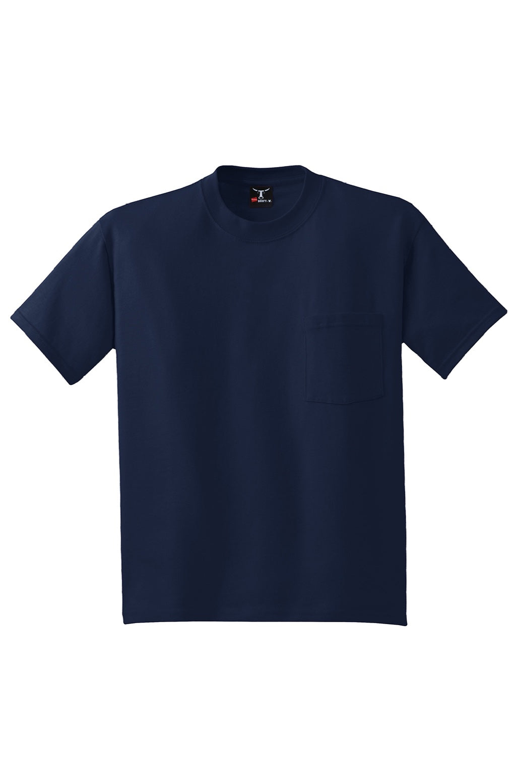 Hanes 5190 Mens Beefy-T Short Sleeve Crewneck T-Shirt w/ Pocket Navy Blue Flat Front