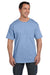 Hanes 5190 Mens Beefy-T Short Sleeve Crewneck T-Shirt w/ Pocket Light Blue Model Front