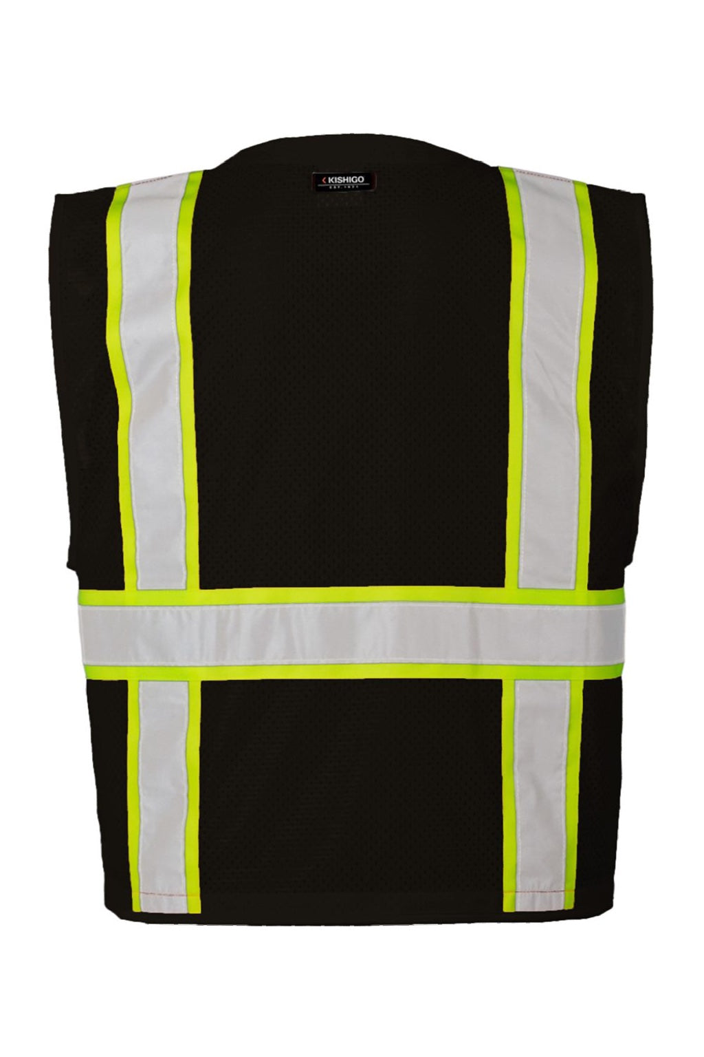 Kishigo B100-111 Unisex EV Series Enhanced Visibility Multi Pocket Mesh Vest Black/Lime Green Flat Back