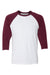 Bella + Canvas BC3200/3200 Mens 3/4 Sleeve Crewneck T-Shirt White/Maroon Flat Front
