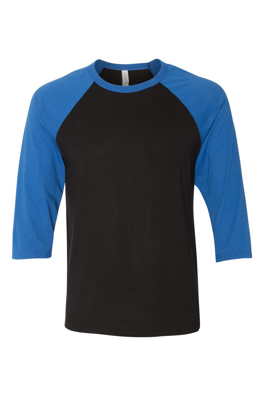 Bella + Canvas BC3200/3200 Mens 3/4 Sleeve Crewneck T-Shirt Black/Royal Blue Flat Front
