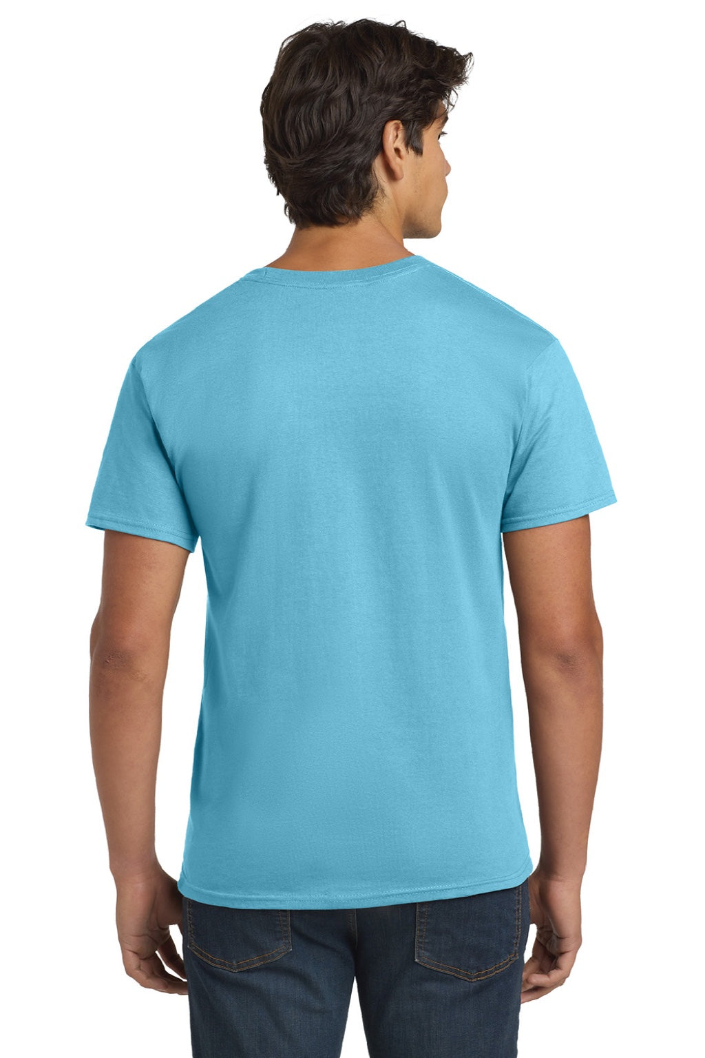 Hanes 5250 Mens Authentic Short Sleeve Crewneck T-Shirt Aquatic Blue Model Back