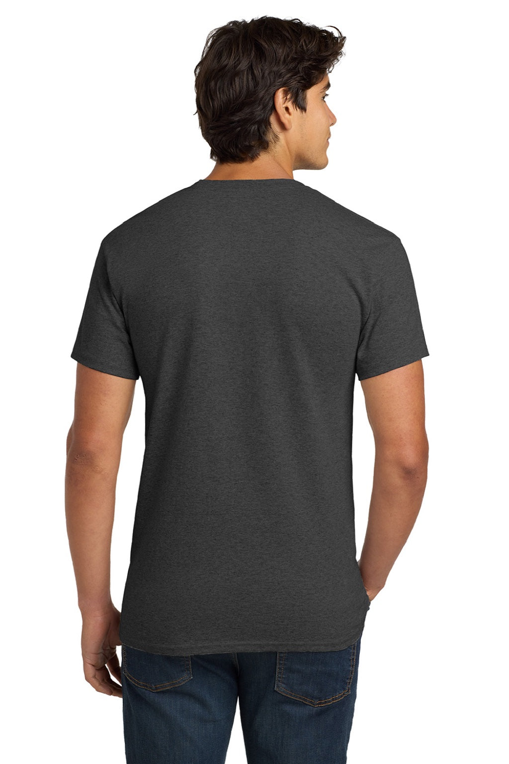 Hanes 5250 Mens Authentic Short Sleeve Crewneck T-Shirt Heather Charcoal Grey Model Back