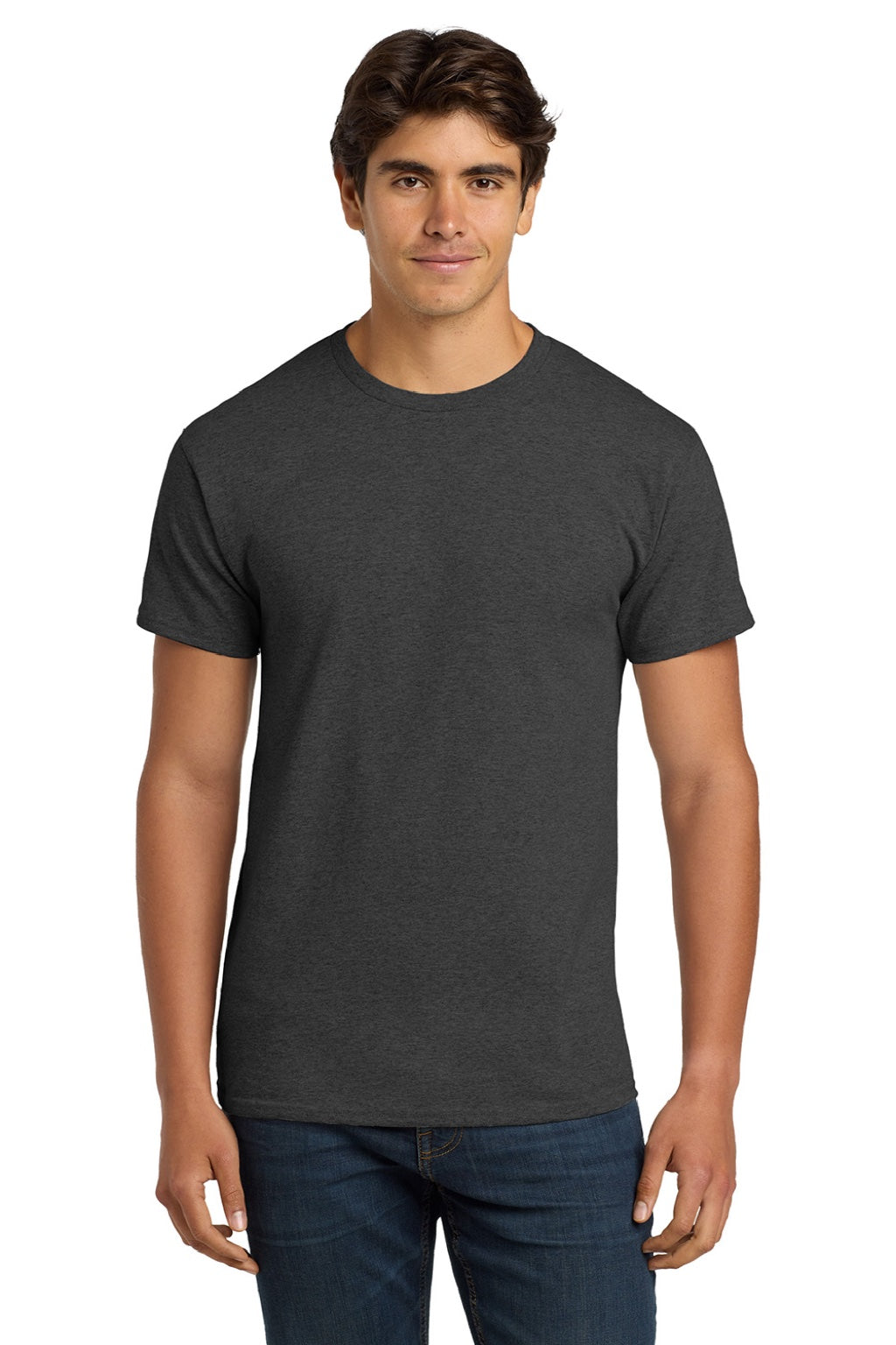 Hanes 5250 Mens Authentic Short Sleeve Crewneck T-Shirt Heather Charcoal Grey Model Front