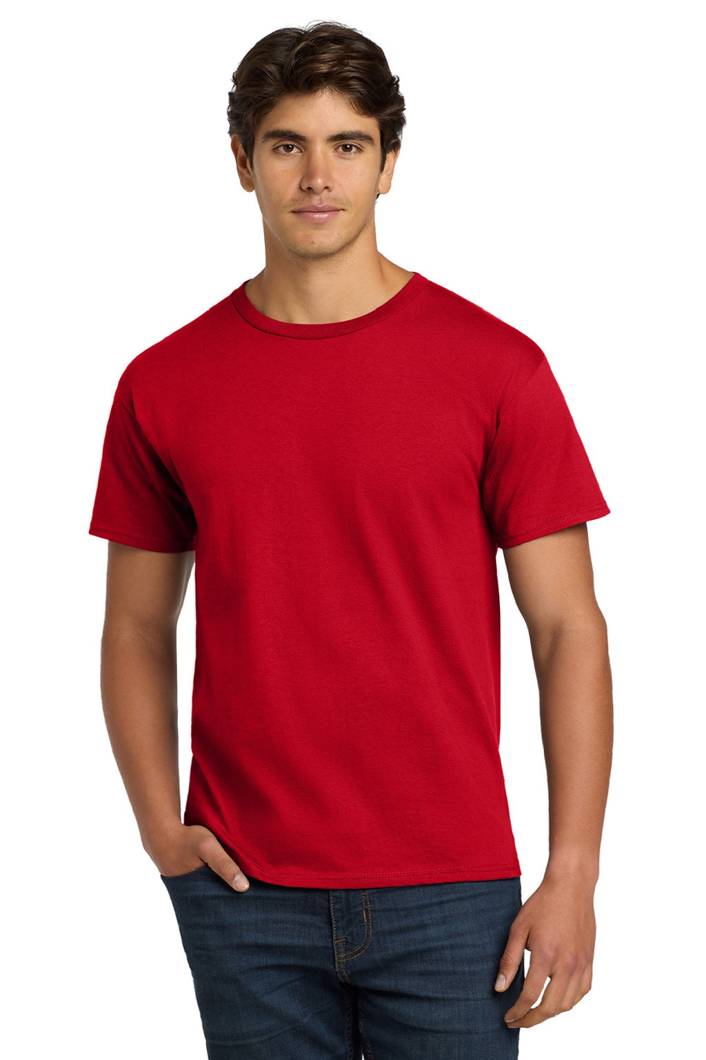 Hanes 5250 Mens Authentic Short Sleeve Crewneck T-Shirt Deep Red Model Front
