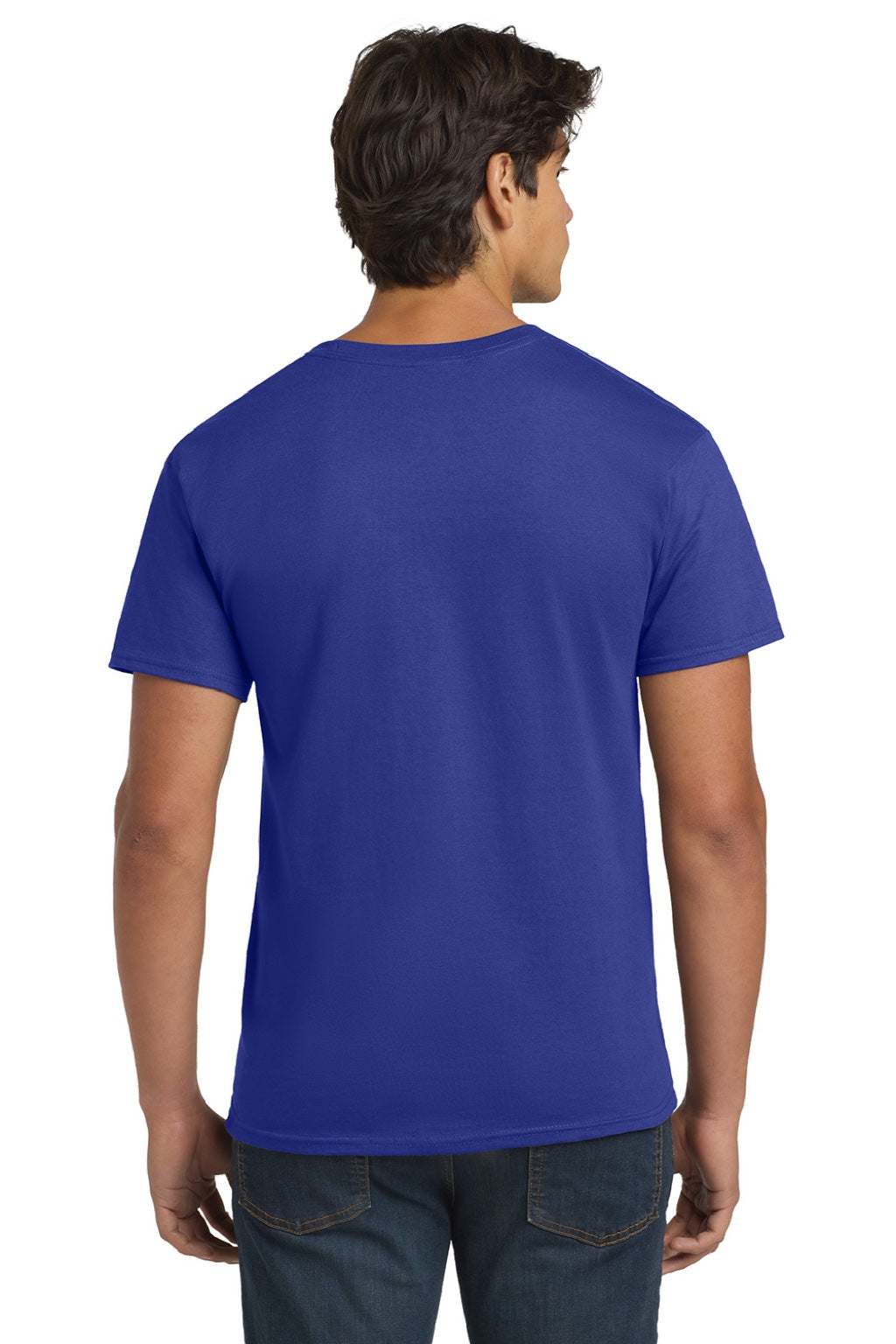Hanes 5250 Mens Authentic Short Sleeve Crewneck T-Shirt Deep Royal Blue Model Back