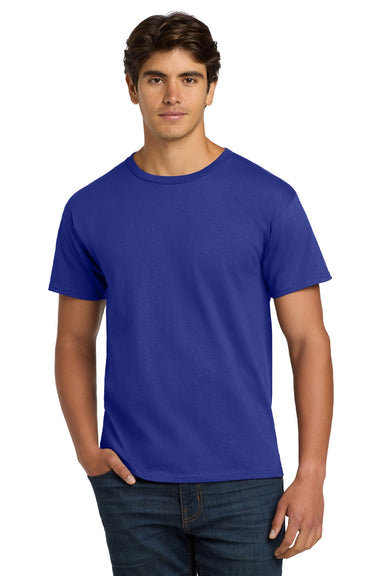 Hanes 5250 Mens Authentic Short Sleeve Crewneck T-Shirt Deep Royal Blue Model Front