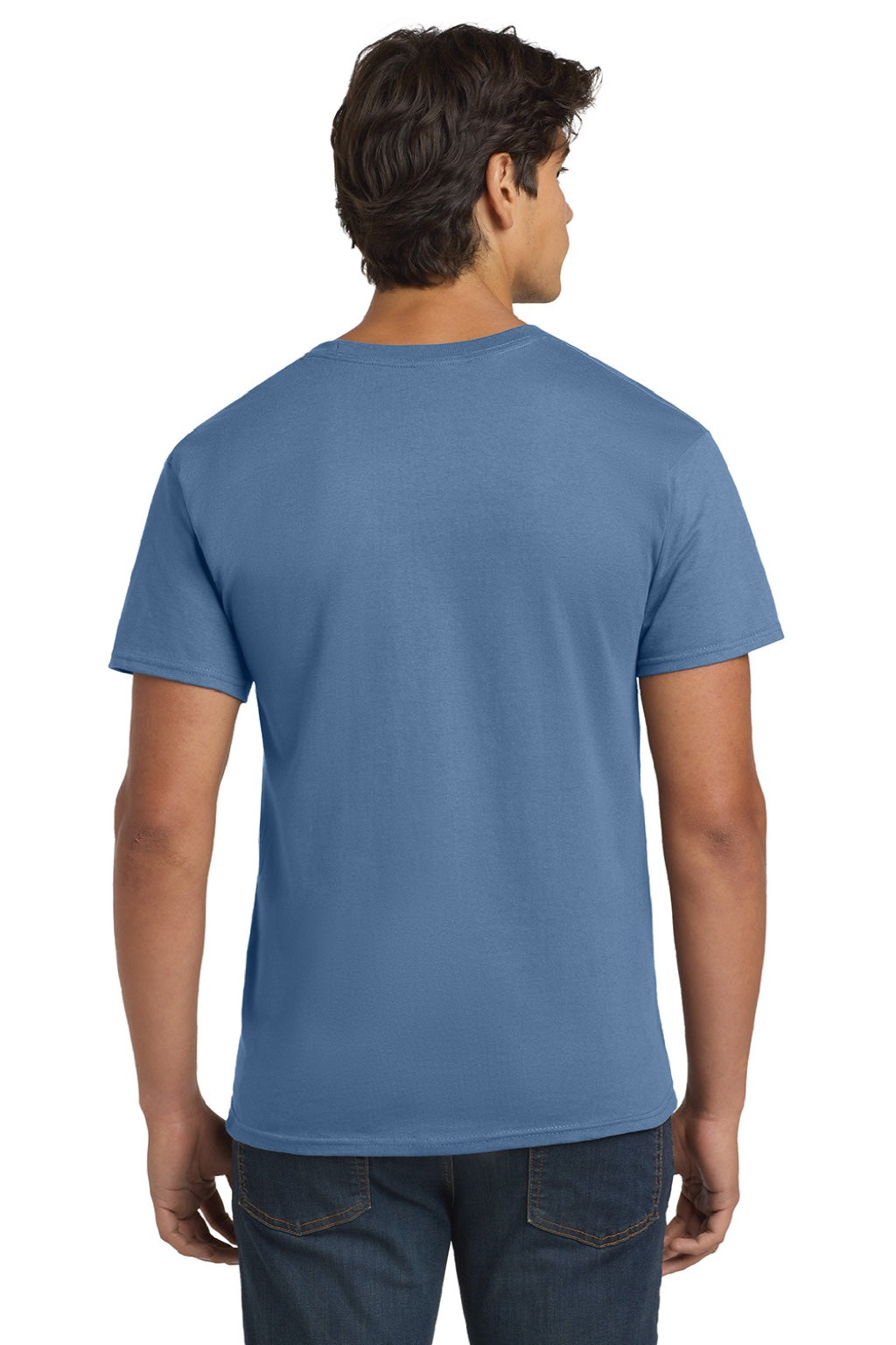 Hanes 5250 Mens Authentic Short Sleeve Crewneck T-Shirt Denim Blue Model Back