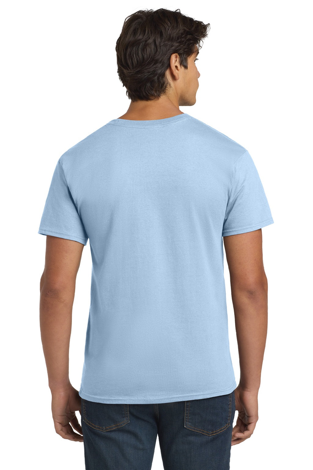 Hanes 5250 Mens Authentic Short Sleeve Crewneck T-Shirt Light Blue Model Back